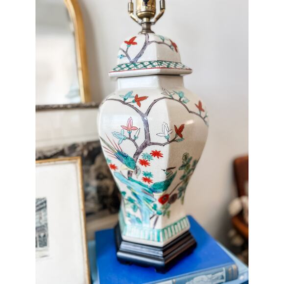 Famille Rose-Inspired Ginger Jar Lamp with Pleated Shade - Picture 7 of 7